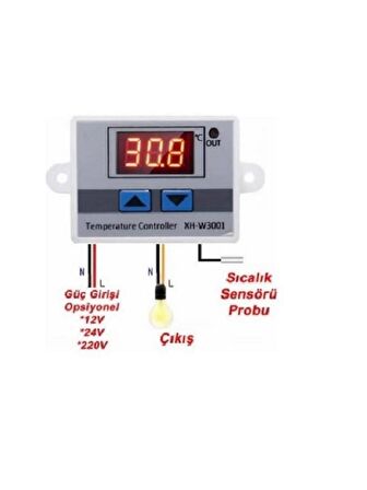 Xh-W3001 220 v Dijital Termostat Kablolu Fişli