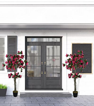 Yapay Ağaç Fuşya Begonvil Ağacı 120cm Doğal Salex Dallı 2Katlı