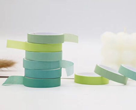 Vintage Washi Tape Bant Yapışkanlı Maskeleme Kağıdı Renkli Bant 6 lı - Yeşil Tonları