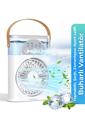 Wodimark Smart Taşınabilir Işıklı Spreyli Vantilatör Buzlu Buharlı Vantilatör Mini Fan Nemlendirici Vantilatör