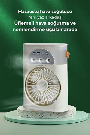 Wodimark Smart Taşınabilir Işıklı Spreyli Vantilatör Buzlu Buharlı Vantilatör Mini Fan Nemlendirici Vantilatör