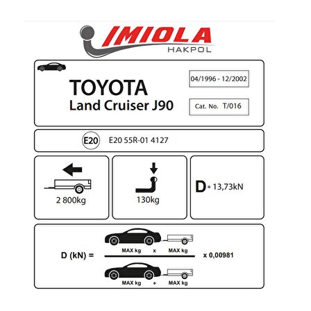 Hakpol-Toyota Landcruiser J90 04/1996-12/2002 Arası Çeki Demir