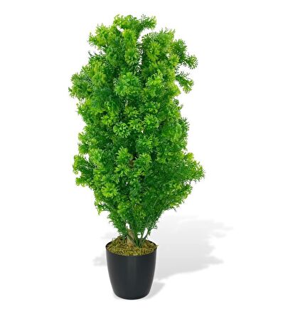 Yapay Çiçek Siyah Saksıda Yeşil Fesleğen Bonsai Ağacı 55cm