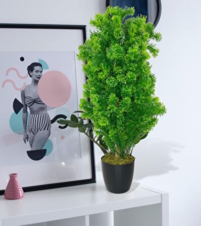 Yapay Çiçek Siyah Saksıda Yeşil Fesleğen Bonsai Ağacı 55cm