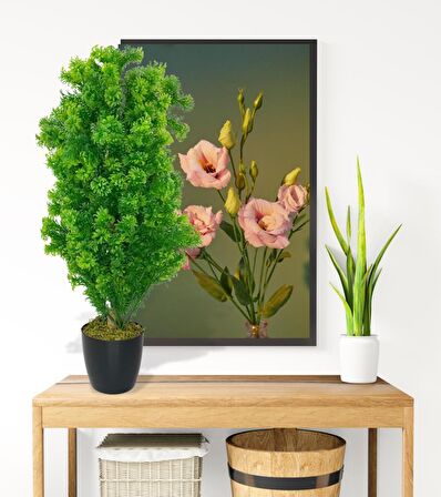 Yapay Çiçek Siyah Saksıda Yeşil Fesleğen Bonsai Ağacı 55cm