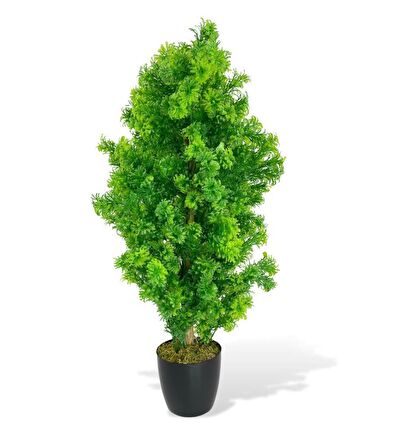 Yapay Çiçek Siyah Saksıda Yeşil Fesleğen Bonsai Ağacı 55cm