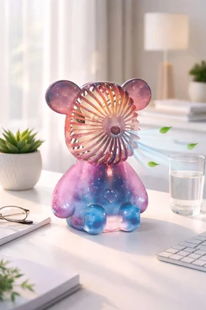 Dossimo DSM-901 Şarjlı Mini El Ve Masa Fanı Ayıcık Figürlü Mini El Pervanesi