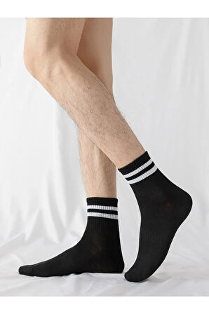 Unisex 6 Çift Düz Siyah-beyaz Tenis Çorap