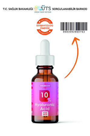 Hyaluronik Asit %10 Serum Kırışıklık Karşıtı nemlendirici Hyaluronic Acid Asit %10 1 Adet 30 ml Cam