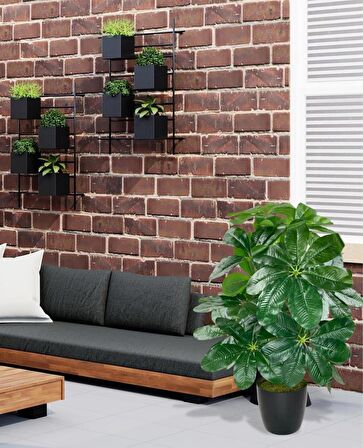 Yapay Çiçek Saksıda Şeflera Bitkisi 18Dal 75cm Salon Çiçeği Yapay Bitki Pachira Macrocarpa