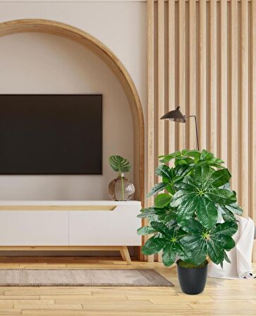 Yapay Çiçek Saksıda Şeflera Bitkisi 18Dal 75cm Salon Çiçeği Yapay Bitki Pachira Macrocarpa