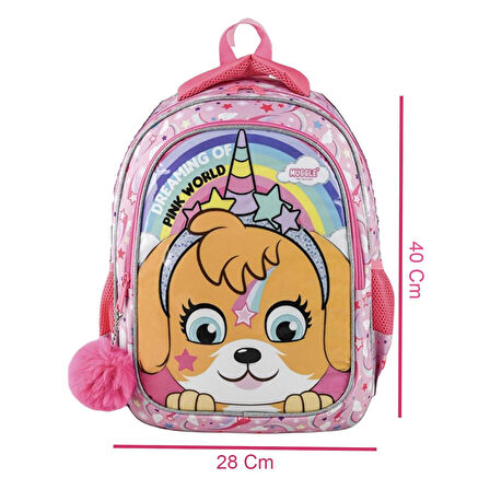Muggle 2 Bölmeli Pink World Okul  Çantası + Termoslu Beslenme Çantası