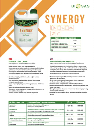 Biosas SYNERGY 5Lt İkincil Element Katkılı Sıvı Organomineral Gübre