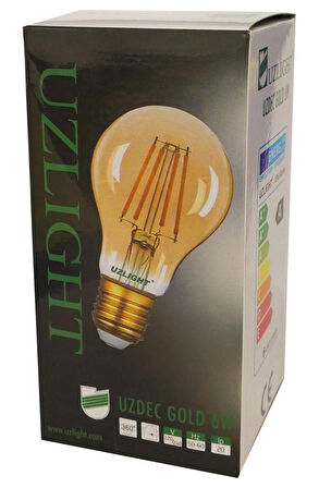 Uzlight Rustik LED Ampul E27 Duy Sarı Işık 6W 6'lı Paket