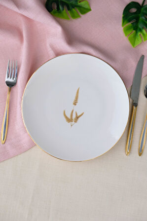 Tabak Evi Porselen Natura Marinum Altın Yaldız Pasta Tabağı 20,50cm Tekli