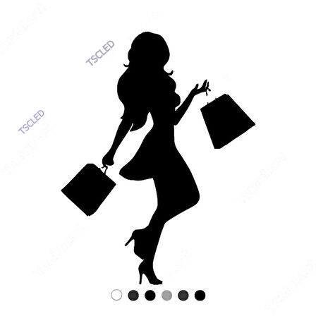 Alışveriş Çantası Bulunan Mutlu Kadın Etiket Sticker 17cm