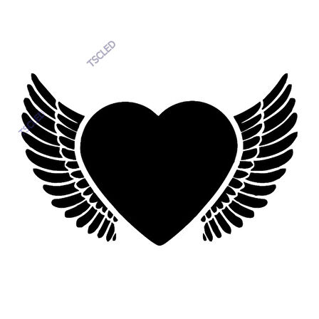 Büyük Kalp ve Kanat Sticker Etiket Yapıştırma 15cm