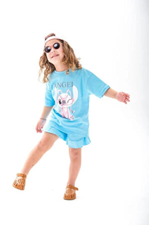 Yeni Sezon Kabartma Baskılı T-shirt ve Şort Alt Üst Kız Çocuk Takım (18 ay-12 Yaş)