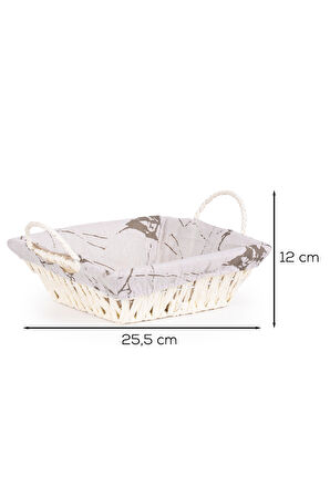 Porsima Mio-021 Hasır Görünümlü Kulplu Kare Ekmek Sepeti Beyaz 25,5cm