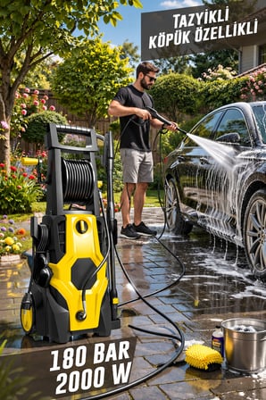 BUTOOLS 180 Çelik Şanzuman Musluk Ve Kovadan Çekme Yüksek Basınçlı Bahçe Oto Yıkama Makinesi
