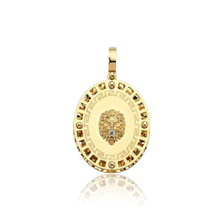 Oval Taşlı Aslan Greek Kolye Ucu