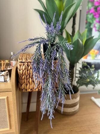 Yapay Çiçek Saksıda Sarkan Mor Lavanta Çiçeği