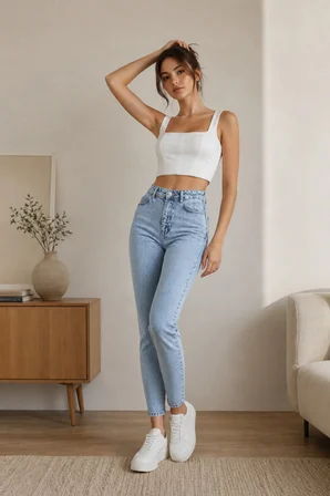 Kadın Jeans Buz Mavi Kar Yıkama Mom Jeans Yüksek Bel Denim Kot Pantolon