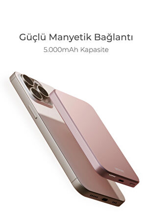 Woyax By Deji Magsafe Powerbank 5000 Mah 20w Hızlı Taşınabilir Batarya iPhone 12 13 14 15 16 Pro Max Mini - Pembe