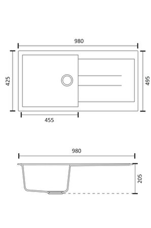 Global 1 Göz Geniş Küvet 50x99 Cm Granit Evye Beyaz + Sifon Bağlantı Hortumları GRNT0072