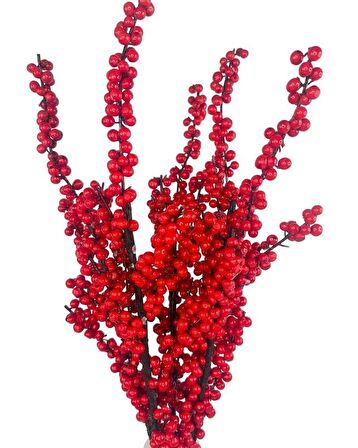 Yapay Çiçek Kokina Uzun Dal 90cm Yılbaşı Çiçeği Red Berry