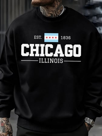 Chicago Illinois Baskılı Sonbahar Erkekler Kazak Yumuşak Giysiler Büyük Boy Sokak Kazak Polar