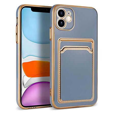iPhone 11 Kılıf Kamera Korumalı Kartlıklı Altın Kenar Tasarım Silikon
