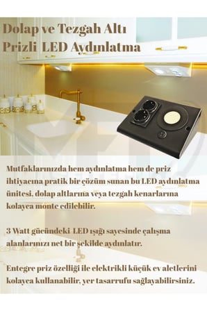 Masfitech Tezgah Altı Prizli LED Aydınlatma 3W 4000K Günışığı Siyah