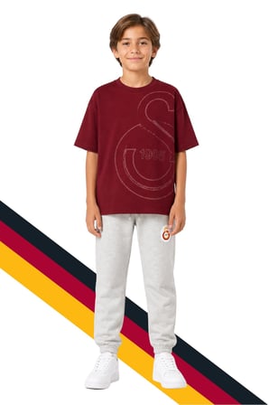 Galatasaray Çocuk Logo Baskılı Bordo Tişört ve Gri Eşofman Altı, Eşofman Takımı