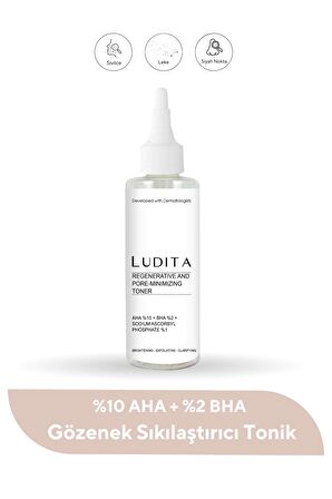 Ludita Yenileyici ve Gözenek Sıkılaştırıcı Peeling Tonik (%10 AHA, %2 BHA, %1 Vitamin C)