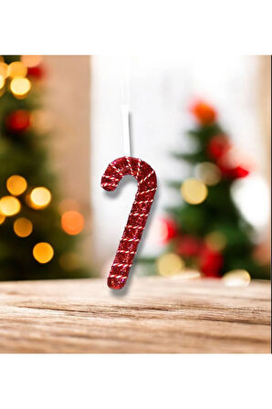 Yılbaşı Süsü İpli Baston Şeker Kırmızı 17 cm