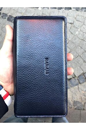 Unisex Lacivert Hakiki Deri Telefon Bölmeli Cüzdan