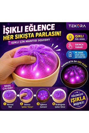 Büyük Boy Işıklı Simli Çin Mantısı Bun Squishy Oyuncak | Mystery Dumpling | Sürpriz Sıkılabilir Stres Oyuncağı - 1 ADET