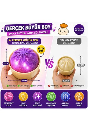 Büyük Boy Işıklı Simli Çin Mantısı Bun Squishy Oyuncak | Mystery Dumpling | Sürpriz Sıkılabilir Stres Oyuncağı - 1 ADET