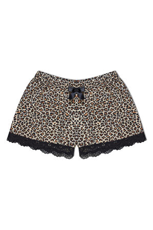 HNX Leopar Sur Dantel İnce Askılı Atlet Şort Kadın Pijama Takım