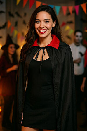 Halloween Pelerin 150cm inçe şifon yaka kırm-alt s