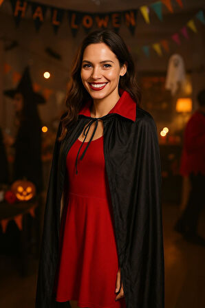 Halloween Pelerin 150cm inçe şifon yaka kırm-alt s