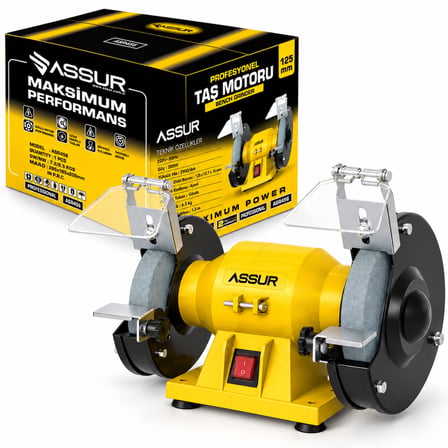 ASSUR ASR456 Profesyonel Taş Motoru 200W 125 mm Çift Taşlı Masa Tipi Bileme ve Taşlama Makinesi