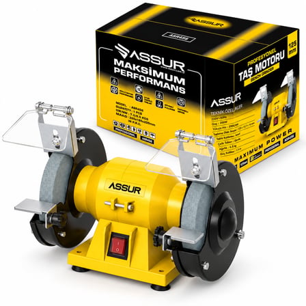 ASSUR ASR456 Profesyonel Taş Motoru 200W 125 mm Çift Taşlı Masa Tipi Bileme ve Taşlama Makinesi