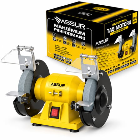 ASSUR ASR456 Profesyonel Taş Motoru 200W 125 mm Çift Taşlı Masa Tipi Bileme ve Taşlama Makinesi