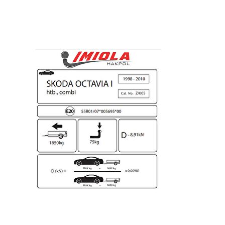 Hakpol Skoda Octavia Station Wagon. Hatchback 1996-2010 Çeki Demiri