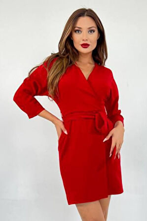 Balenbi Kadın Kruvaze Model Kuşaklı Double Krep Yazlık Elbise 1081