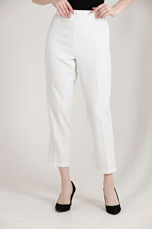 Balenbi 1004 Beyaz Battal Beden Havuç Paça Yüksek Bel Likralı Kadın Pantolon