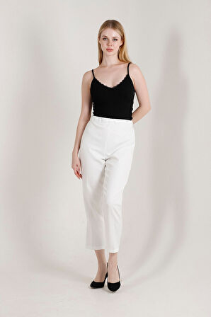 Balenbi 1004 Beyaz Battal Beden Havuç Paça Yüksek Bel Likralı Kadın Pantolon