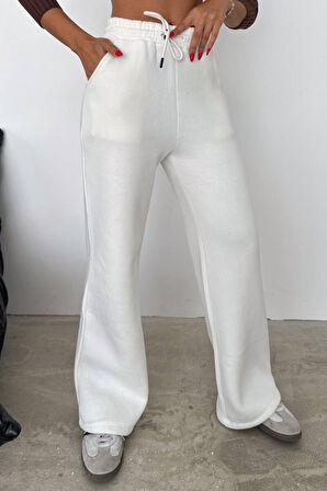 Balenbi Kadın Bol Paça Yüksek Bel Polarlı Kışlık Eşofman Altı 1086